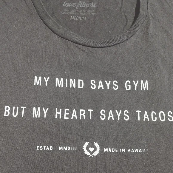 Women's Medium Love Fitness my mond says gym, but my heart says tacos Tank Top M - Picture 4 of 4